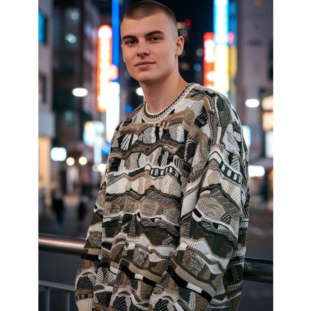 Idea Uomo 90s Coogi Inspired Unisex Sweater Size L Cotton Blend Made in EU